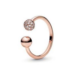 Polished & Pave Bead Open Ring - Pandora Rose * RETIRED * FINAL SALE *