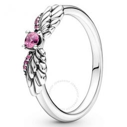Ladies Angel Wings Sparkling Sterling Silver Ring, Size 50