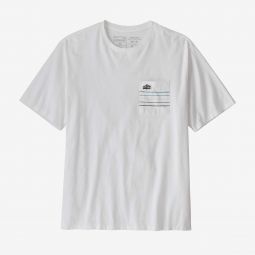 Mens Line Logo RIdge Stripe Pocket T Shirt - White
