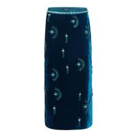 Hand-Beaded Velvet Midi Skirt - Azure