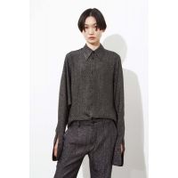 Loose Fit Blouse With Shirt Collar - Silver Black