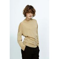 SLIMFIT ROUNDNECK SWEATER WITH DRAPED SHOULDERS - GOLD/CREAM/BLACK