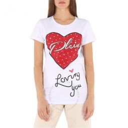 Crystal Heart Printed Cotton Jersey T-shirt, Size Small