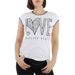 Ladies White/Multi Love Crystal Logo Cotton T-shirt, Brand Size X-Small