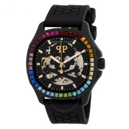 Skeleton Spectre Automatic Crystal Black Dial Mens Watch