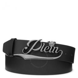 King Plein Logo Buckle Leather Belt, Size 95
