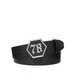Hexagon Buckle Gothic Plein Leather Belt, Size 110 cm