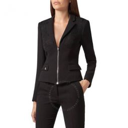 Black Lace Detail Zip-Up Blazer, Size X-Large