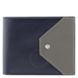 Leather Wallet- Navy Blue/ Gray