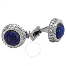 Round Stainless Steel Cufflinks witth Lapis Lazuli