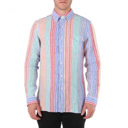 Mens Blue / Red / Multi Vertical-Striped Shirt, Size Small