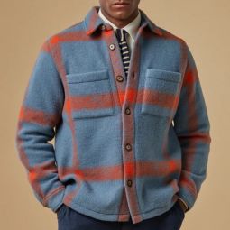 Plaid Fleece Overshirt - Blue/Orange