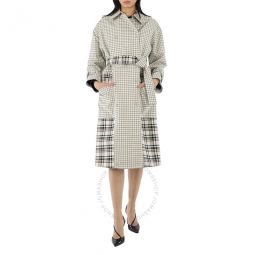 Ladies Windowpane Plaid Belted Trench Coat, Brand Size 2