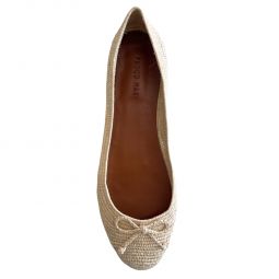 Raffia Ballet Flats with Bow Tie - Natural