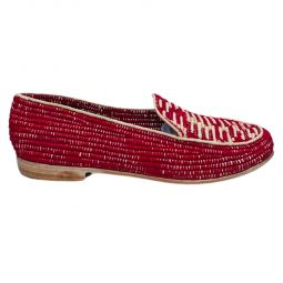 Womens Raffia Loafers - Red with Natural Accents