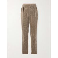 Gregory Straight-Leg Pleated Cotton and Cashmere-Blend Corduroy Trousers