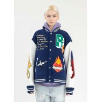 EMBROIDERY PATCHWORK LEATHER BOMBER JACKET - Multi