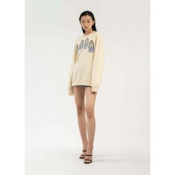 EMBROIDERY PATCHWORK CREWNECK sweater - BEIGE