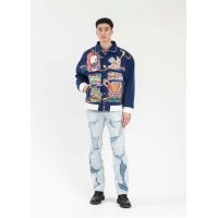 EMBROIDERY PATCHWORK BOMBER JACKET - blue