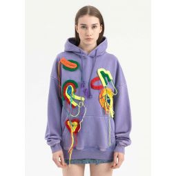 RICH EMBROIDERY PATCHWORK HOODIES - WASHED PURPLE