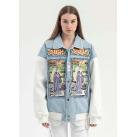 Richgainer Embroidery Patchwork Bomber Jacket - Light Blue/Multi