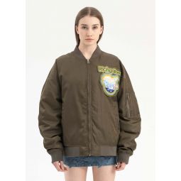 EMBROIDERY PATCHWORK BOMBER JACKET - KHAKI