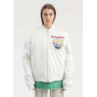 EMBROIDERY PATCHWORK BOMBER JACKET - WHITE