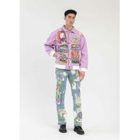 EMBROIDERY PATCHWORK BOMBER JACKET - PURPLE