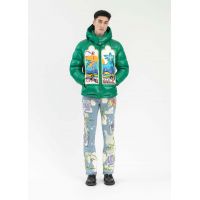 EMBROIDERY PATCHWORK PUFFER JACKET - GREEN