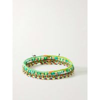 Bunch Set of Four Cord, Enamel, Wood and Gold-Tone Beaded Bracelets