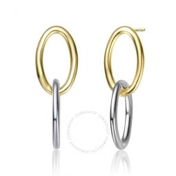 14k Gold Plated Two Tone Oval Drop Earrings