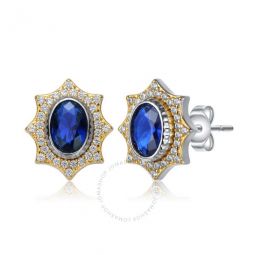 Rhodium And 14k Gold Plated Sapphire Cubic Zirconia Stud Earrings