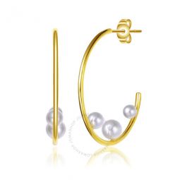 14k Gold Plated Pearl Open Hoop Earrings