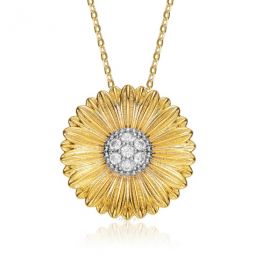 Rhodium and 14K Gold Plated Cubic Zirconia Floral Pendant Necklace