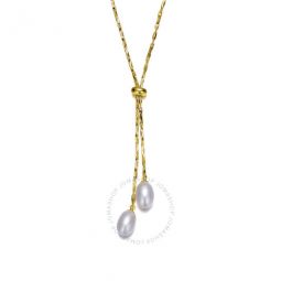 14K Gold Plated Pearl and Cubic Zirconia Y Neck Necklace