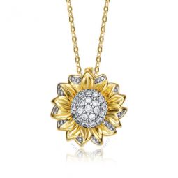 Rhodium and 14K Gold Plated Cubic Zirconia Floral Pendant Necklace