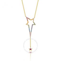Sterling Silver 14K Gold Plated Multi Color Cubic Zirconia Spring Ring Star Necklace