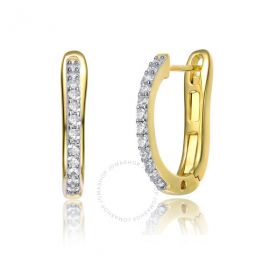14k Yellow Gold Plated with Cubic Zirconia U-Shaped J-Hoop Latch Back Earrings