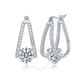 Sterling Silver Cubic Zirconia Solitaire Double Trapeze Inside-Out Oblong Hoop Earrings