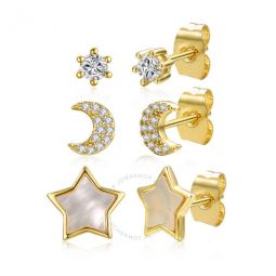Star & Crescent Moon Astrological Zodiac Galaxy 3-Piece Stud Earrings Set