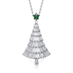 Christmas Tree Cubic Zirconia White and Emerald Green Pendant/Brooch