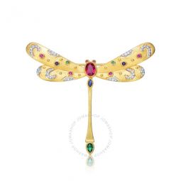 Rhodium and 14K Gold Plated Ruby Cubic Zirconia Floral Pin