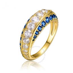 Sterling Silver 14K Gold Plated and Sapphire Cubic Zirconia Coctail Ring