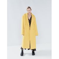 Wool exaggerated shoulder overcoat