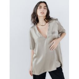 Low V-neck washed silk top