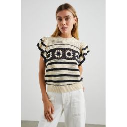 Penelope Crochet Stripe Top - Oat/Navy