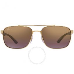 Polarized Purple Mirrored Gold Gradient Rectangular Mens Sunglasses