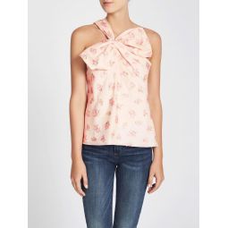 Floral Jacquard Bow Top - pink