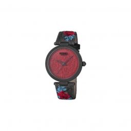 Women's Carroll Gardens Canvas (covered Leather) Burgundy Floral Embossed Burgundy Dial Watch