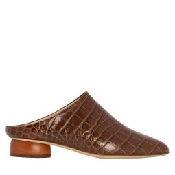 Gaby Leather Croc Mules - Brown